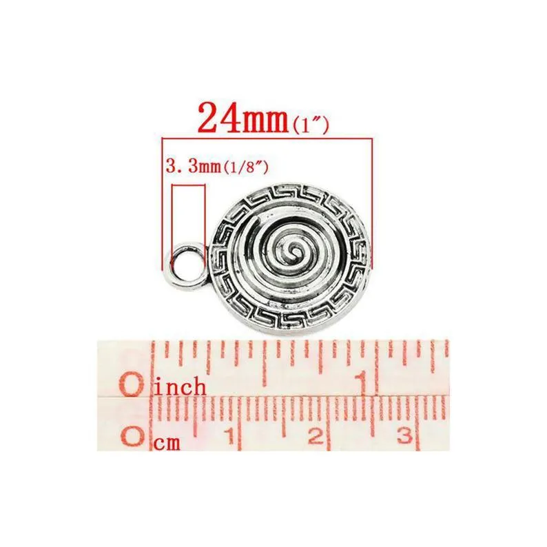 5 Pcs Tibetan Silver SPIRAL CARVED DISC 19mm x 24mm Charms Pendants, Lead & Nickel Free Metal Charms Pendants Beads