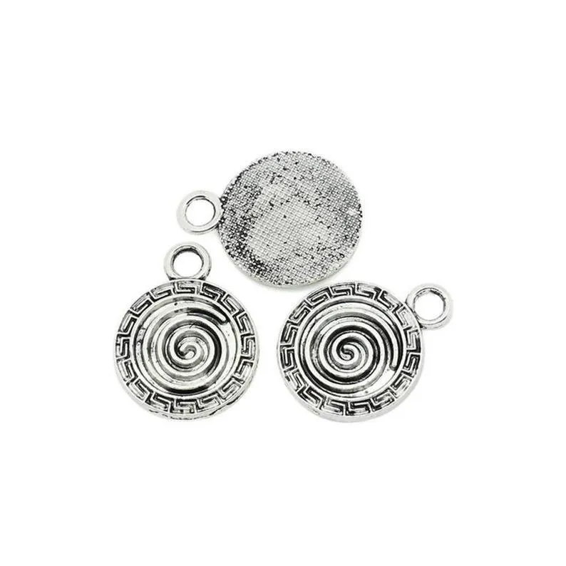 5 Pcs Tibetan Silver SPIRAL CARVED DISC 19mm x 24mm Charms Pendants, Lead & Nickel Free Metal Charms Pendants Beads