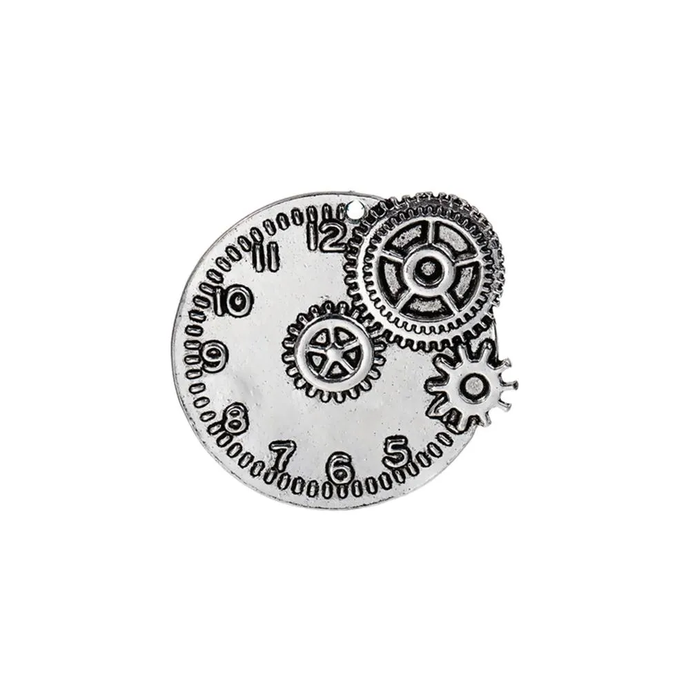 5 Pcs Tibetan Silver STEAMPUNK GEAR CLOCK CARVED 46mm x 43mm Charms Pendants, Lead & Nickel Free Metal Charms Pendants Beads