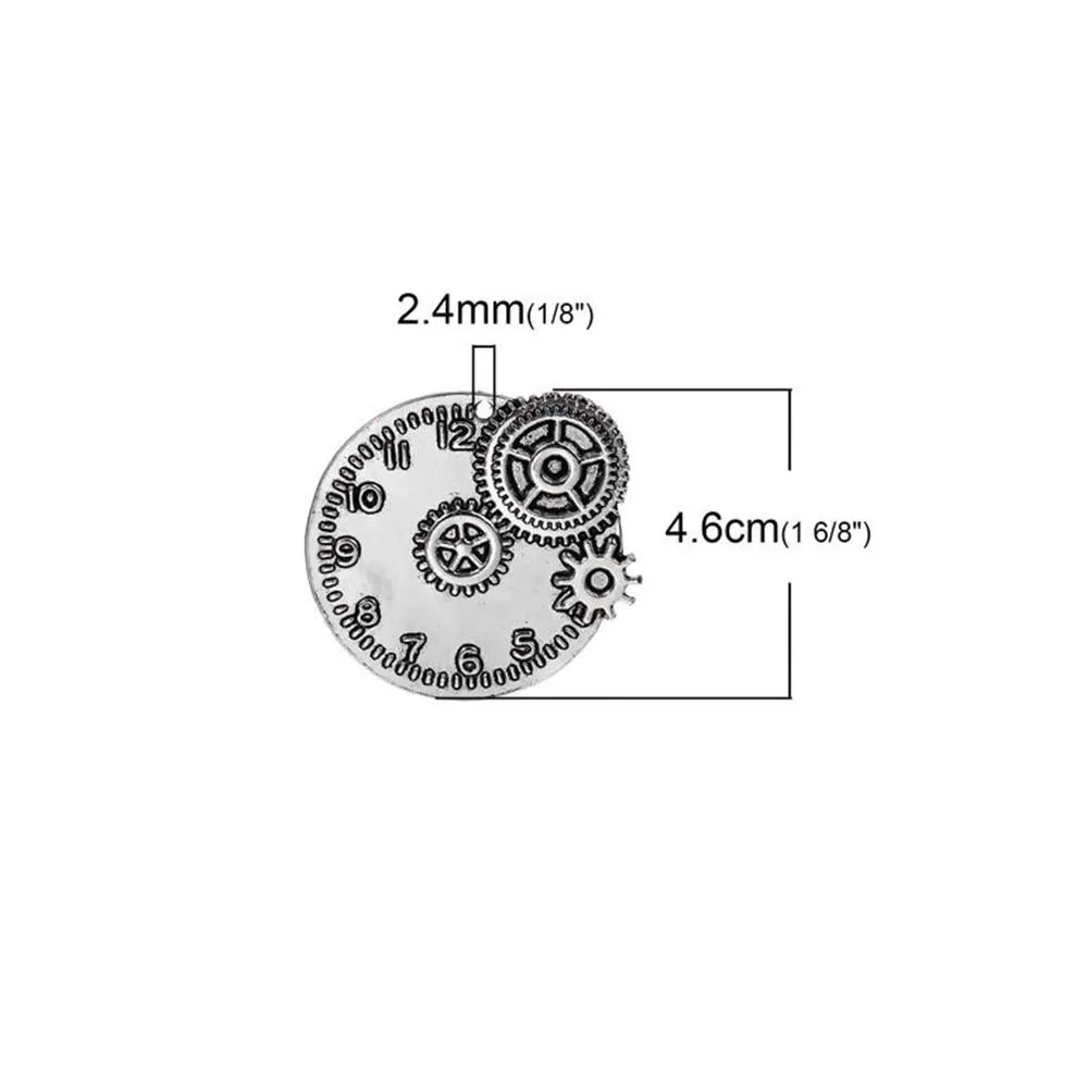 5 Pcs Tibetan Silver STEAMPUNK GEAR CLOCK CARVED 46mm x 43mm Charms Pendants, Lead & Nickel Free Metal Charms Pendants Beads