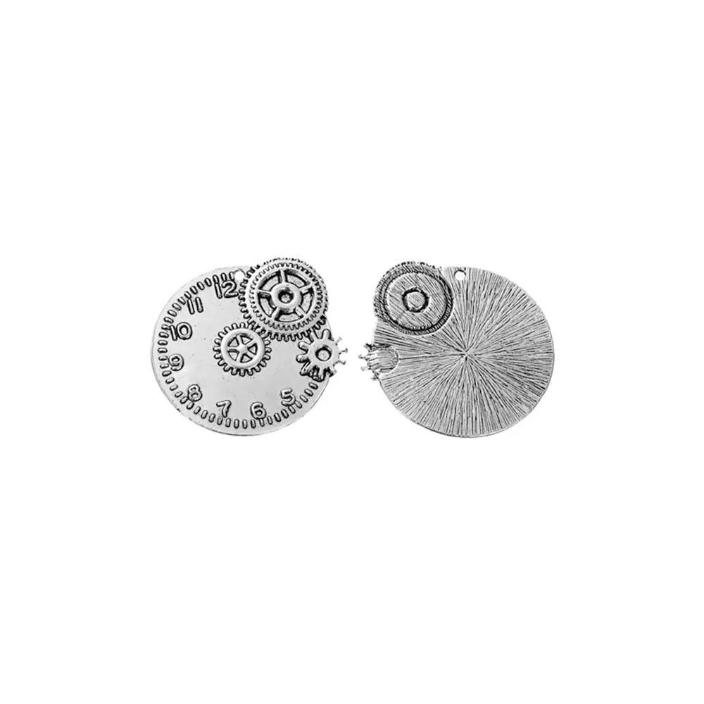 5 Pcs Tibetan Silver STEAMPUNK GEAR CLOCK CARVED 46mm x 43mm Charms Pendants, Lead & Nickel Free Metal Charms Pendants Beads