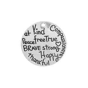 5 Pcs Tibetan Silver UPLIFTING WORDS CARVED  25mm DIA Charms Pendants, Lead & Nickel Free Metal Charms Pendants Beads