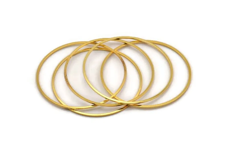 52mm Circle Connectors - 4 Gold Plated Brass Circle Connectors (52x1.3x1mm) A6095 H0201