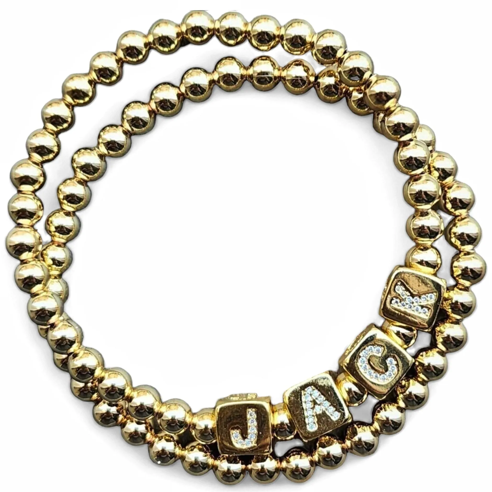 6mm 18kt Gold Filled Personalized Name Beaded Bracelets