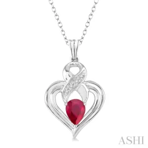 6x4  MM Pear Shape Ruby and 1/50 Ctw Single Cut Diamond Pendant in Sterling Silver with Chain