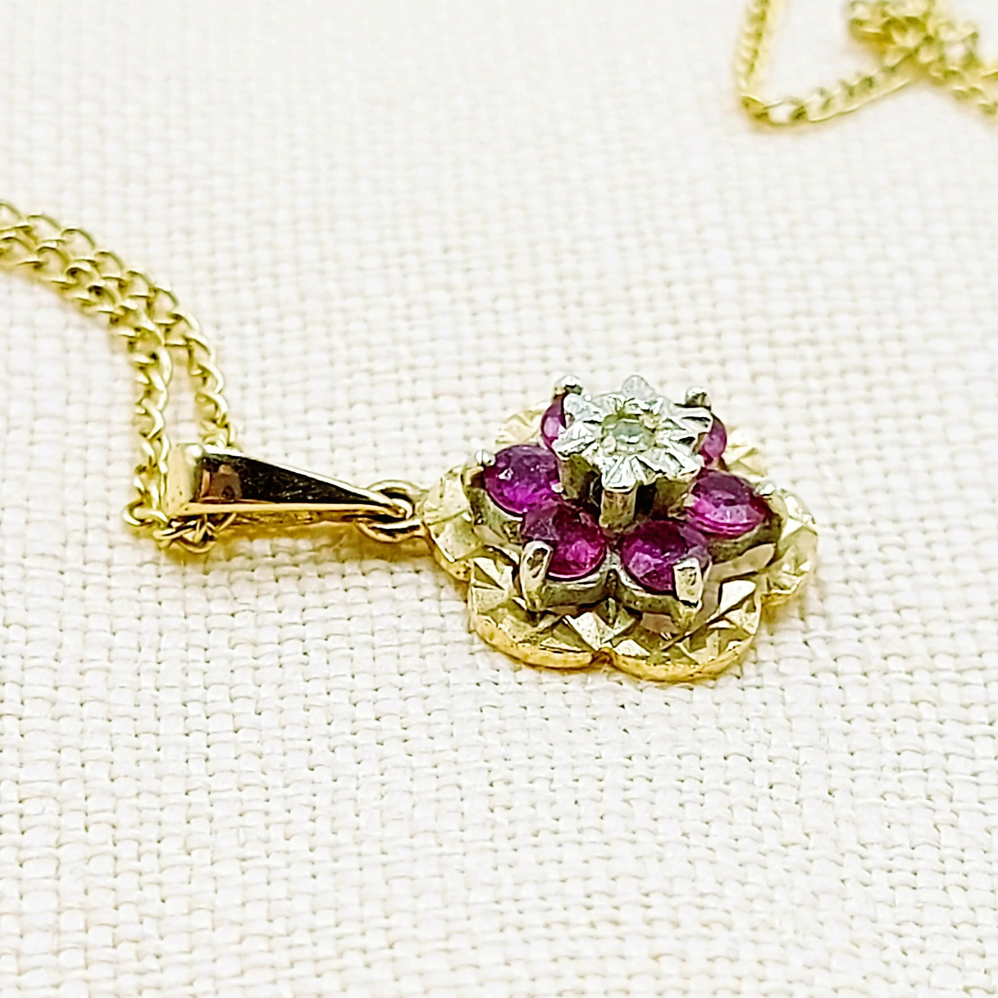 9ct Gold, Diamond & Ruby Pendant & Chain