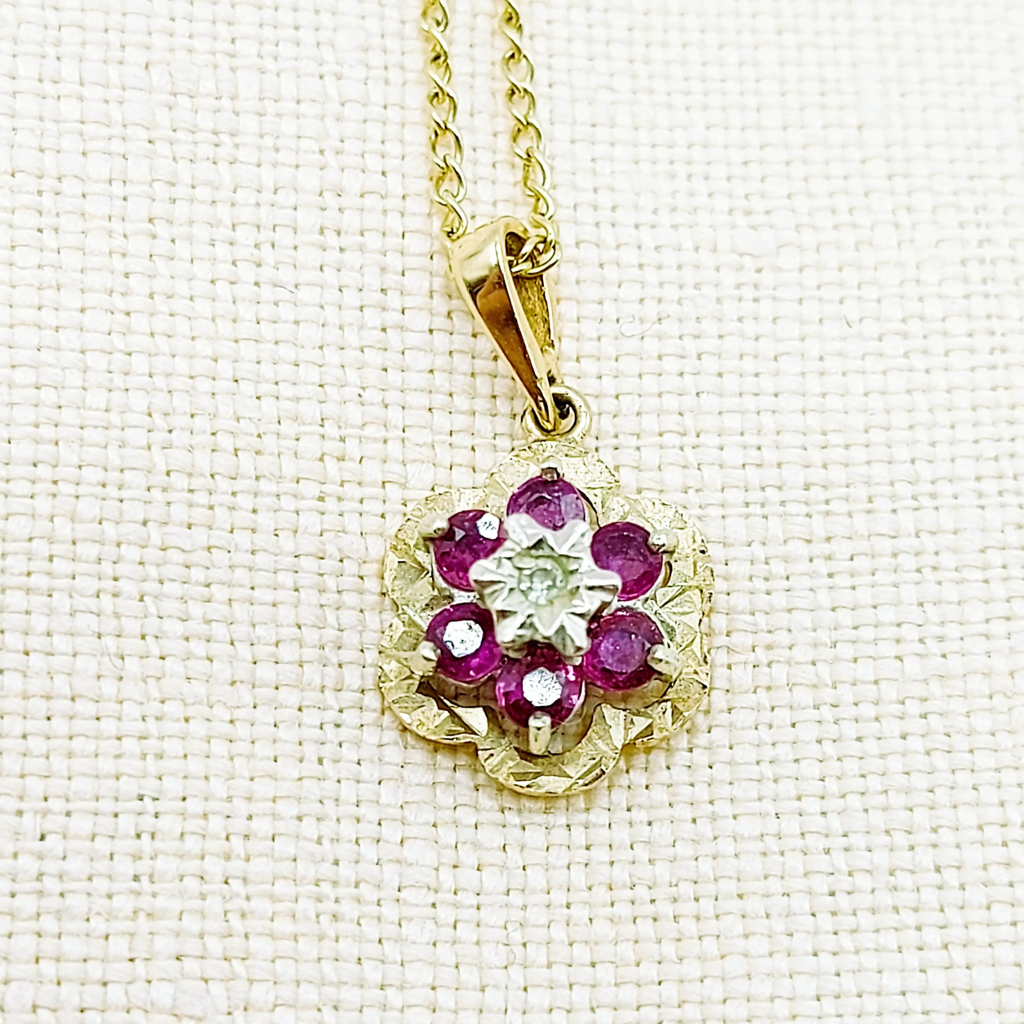 9ct Gold, Diamond & Ruby Pendant & Chain