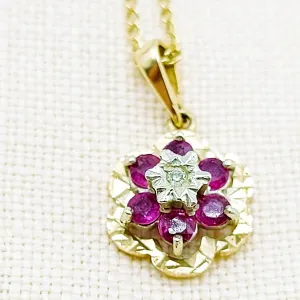 9ct Gold, Diamond & Ruby Pendant & Chain