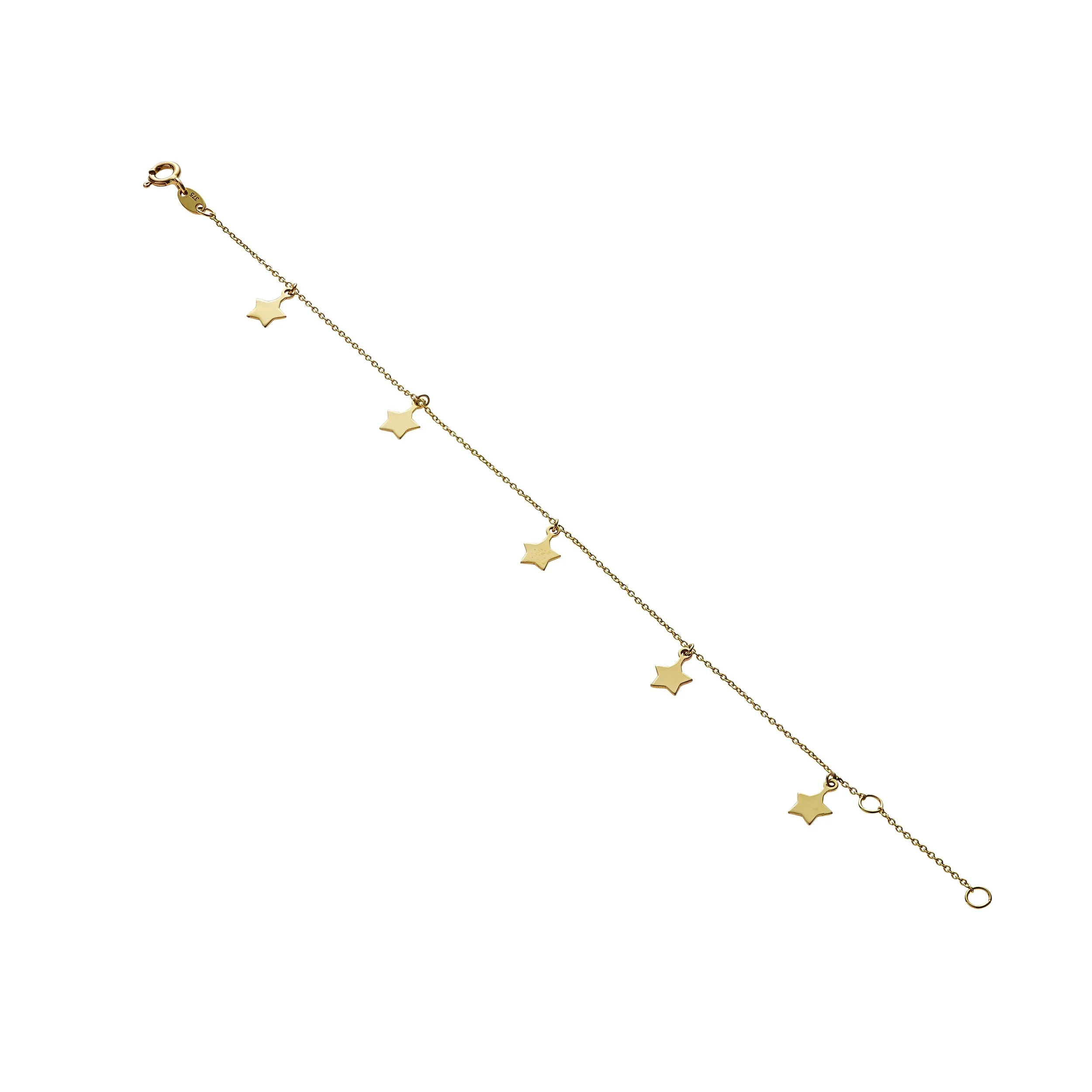 9kt Gold Five Star Charm Chain Bracelet