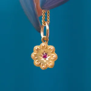 Antique 15ct Gold Ruby Flower Charm