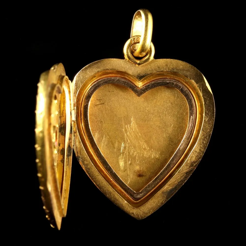 Antique Georgian Diamond Ruby 18Ct Gold Heart Locket Pendant