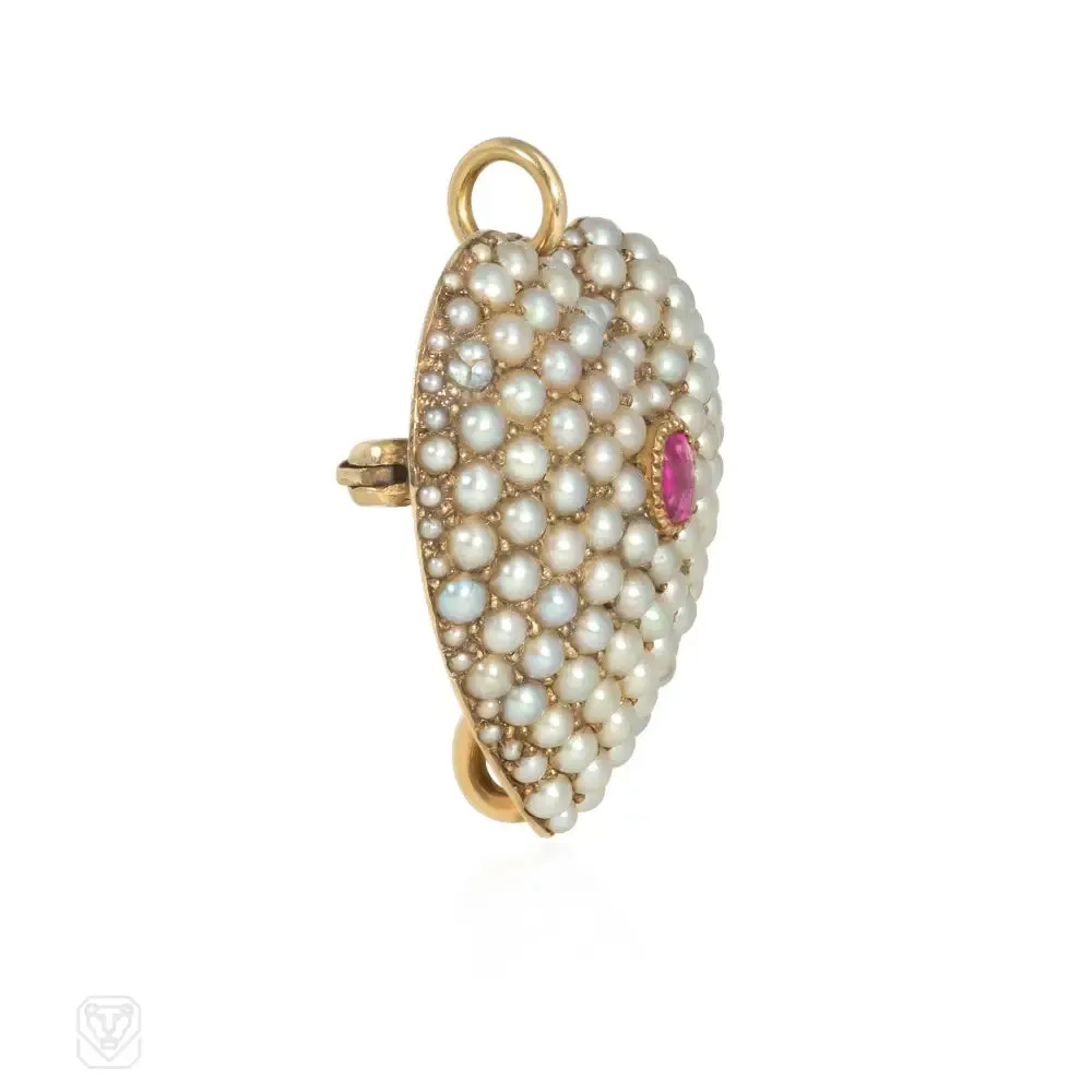 Antique pearl and ruby heart pendant/brooch