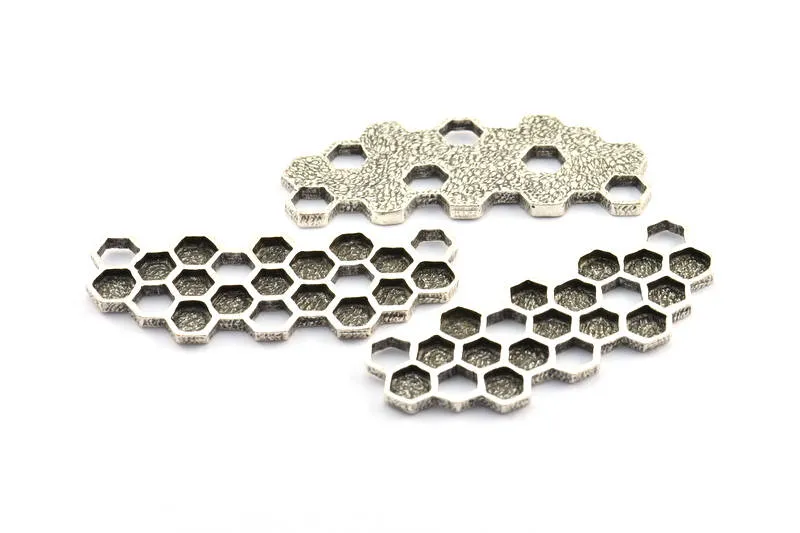 Antique Silver Honeycomb Pendant, 1 Antique Silver Plated Brass Honeycomb Pendant, Charms, Findings (57x21x2.4mm) U108 H0371