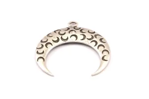 Antique Silver Moon Charm, Antique Silver Textured Horn Charm, Pendant, Jewelry Finding (36x11x3.50mm) N0240