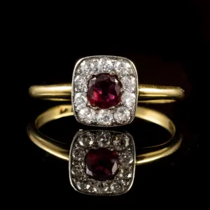 Art Deco Ruby Diamond Ring 18Ct Gold Circa 1930