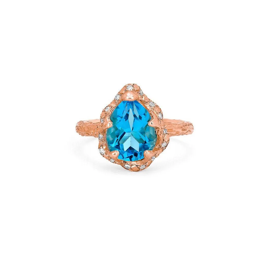 Baby Queen Water Drop Blue Topaz Ring with Sprinkled Diamonds