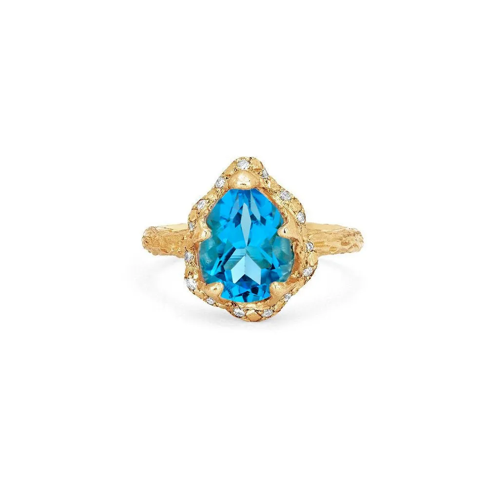 Baby Queen Water Drop Blue Topaz Ring with Sprinkled Diamonds