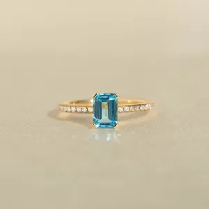 Baguette Swiss Blue Topaz and Diamond Ring 14k Gold - Safiya