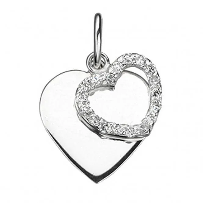 Beginnings Sterling Silver P3497C Cz Double Heart Pendant