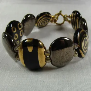 Black & Gold Kazuri Cuff Bracelet