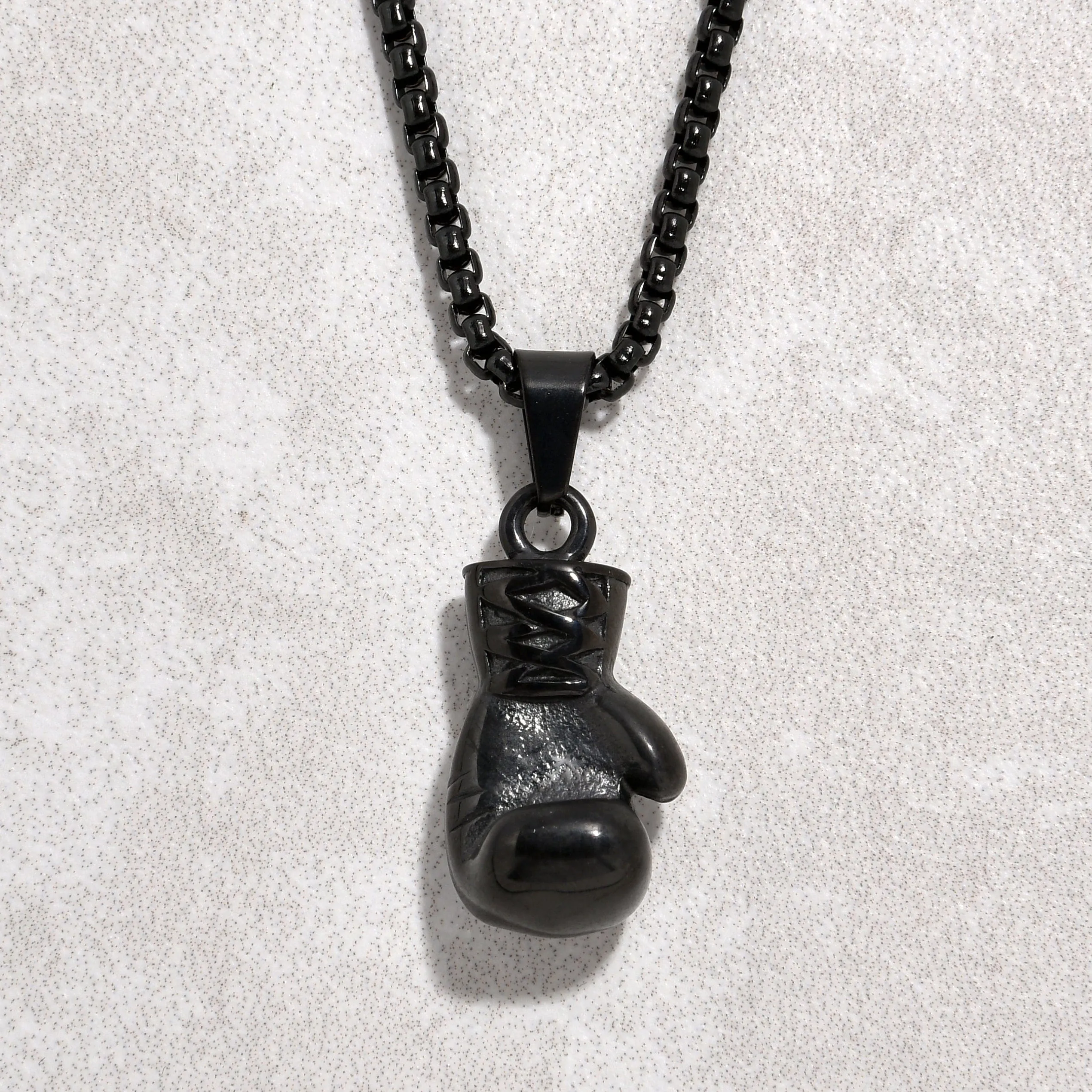 Black Gun Metal Boxing Gloves Steel Hearts Necklace