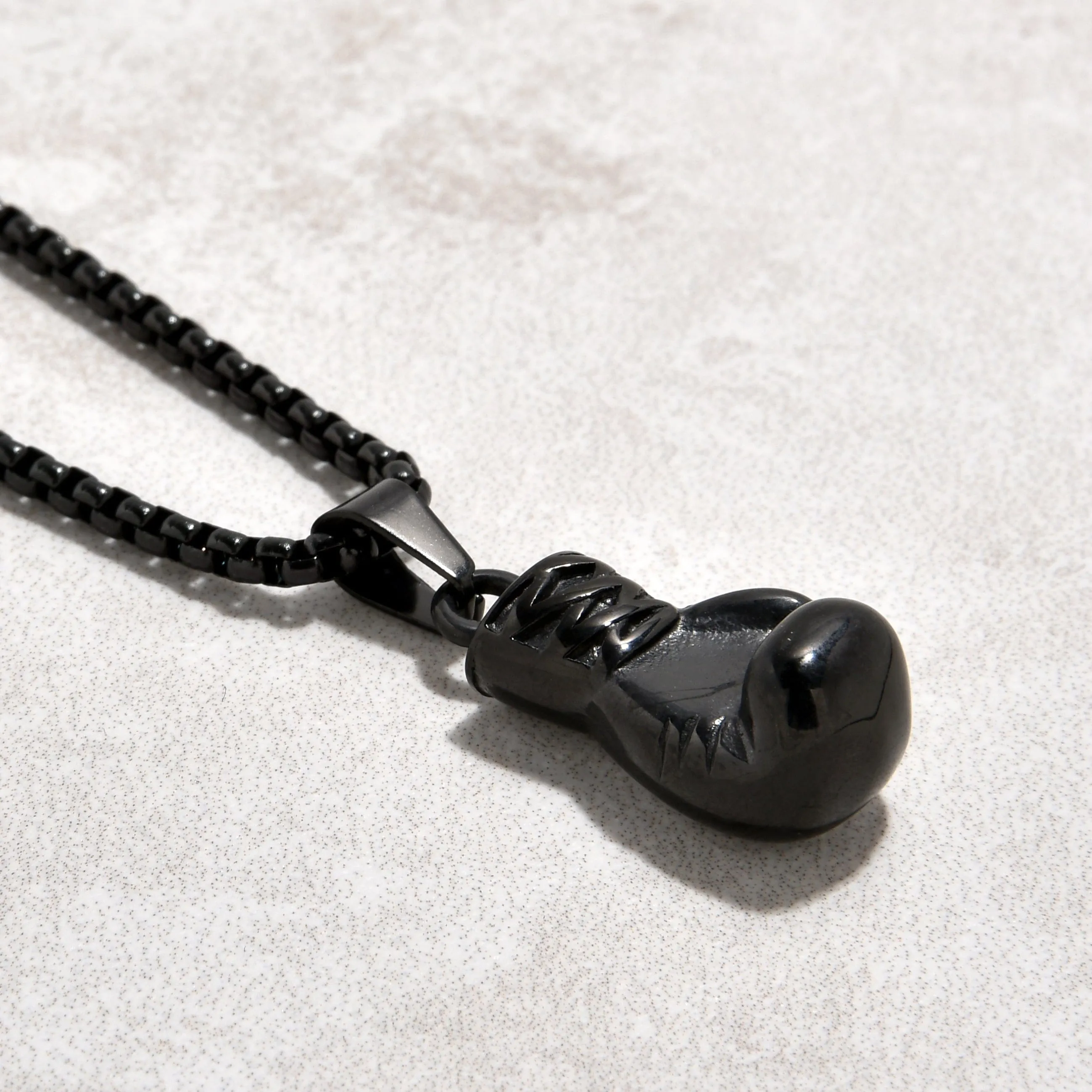 Black Gun Metal Boxing Gloves Steel Hearts Necklace