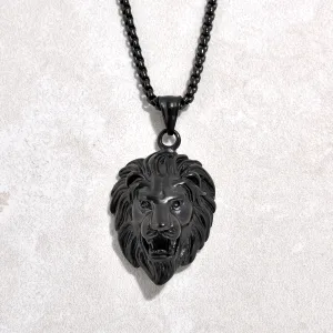 Black Gun Metal Lion Steel Hearts Necklace