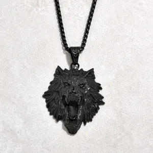 Black Gun Metal Wolf Steel Hearts Necklace