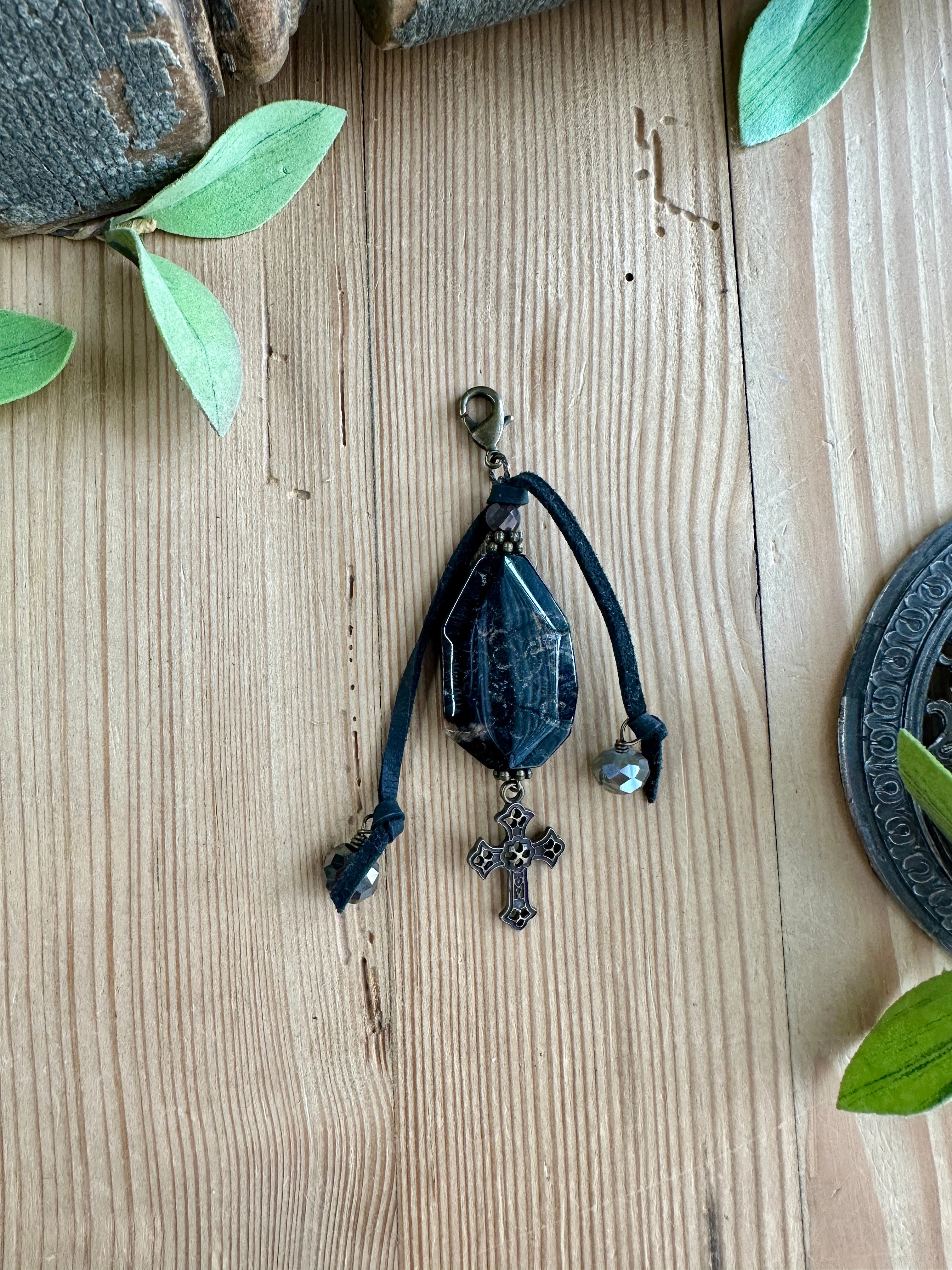 Black Ice Fossil Stone Pendant