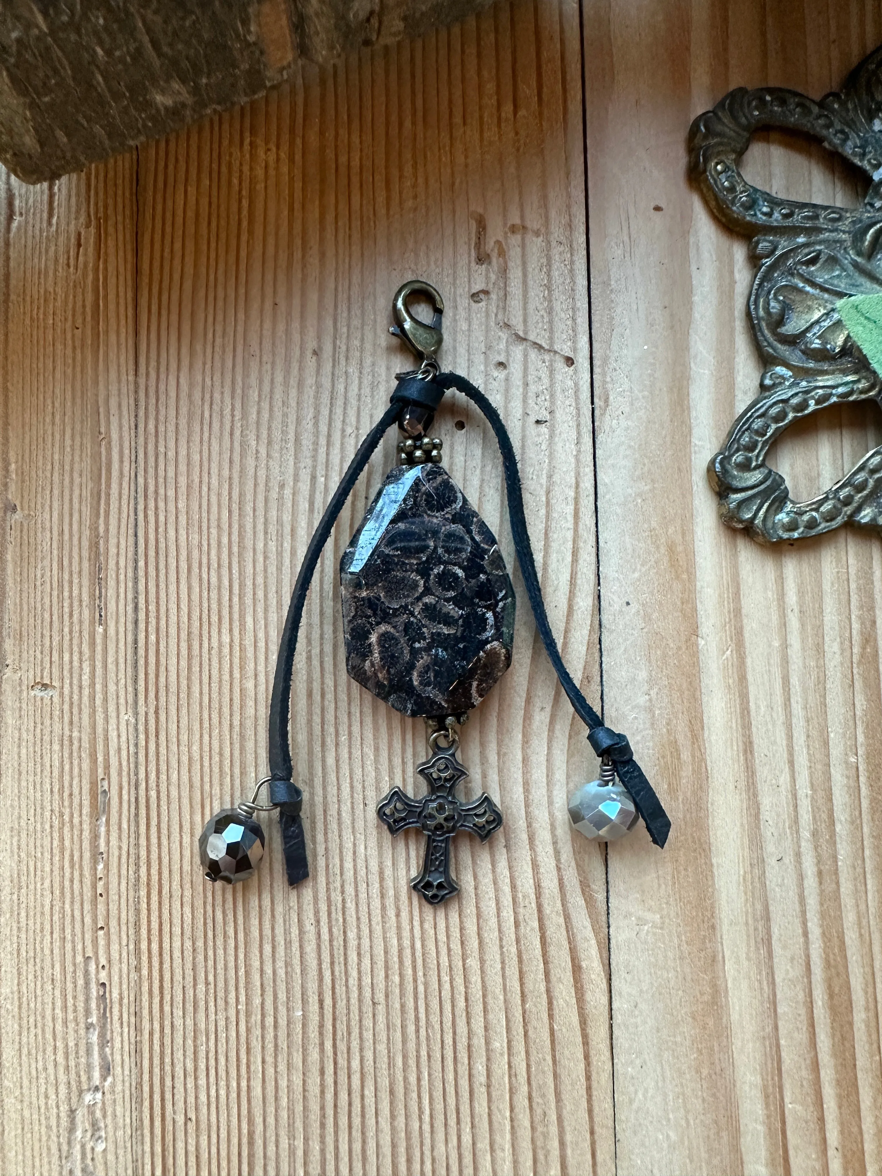 Black Ice Fossil Stone Pendant