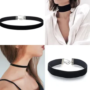 Black Velvet Choker Necklace For Women Goth Thin Neck