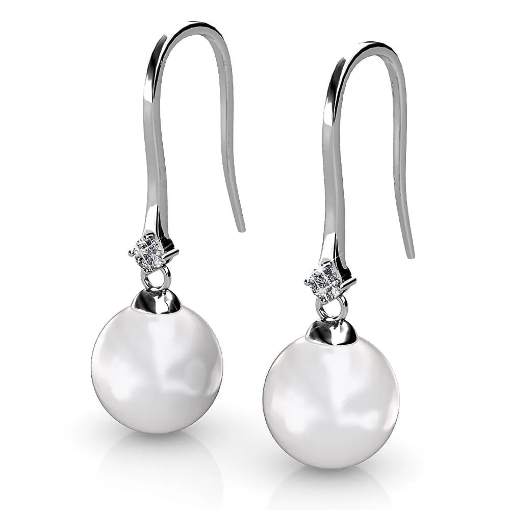 Boxed 2 Pairs Magnificent Pearl Hook Earrings Set Embellished with SWAROVSKI Crystal Iridescent Tahitian Look Pearls in White Gold