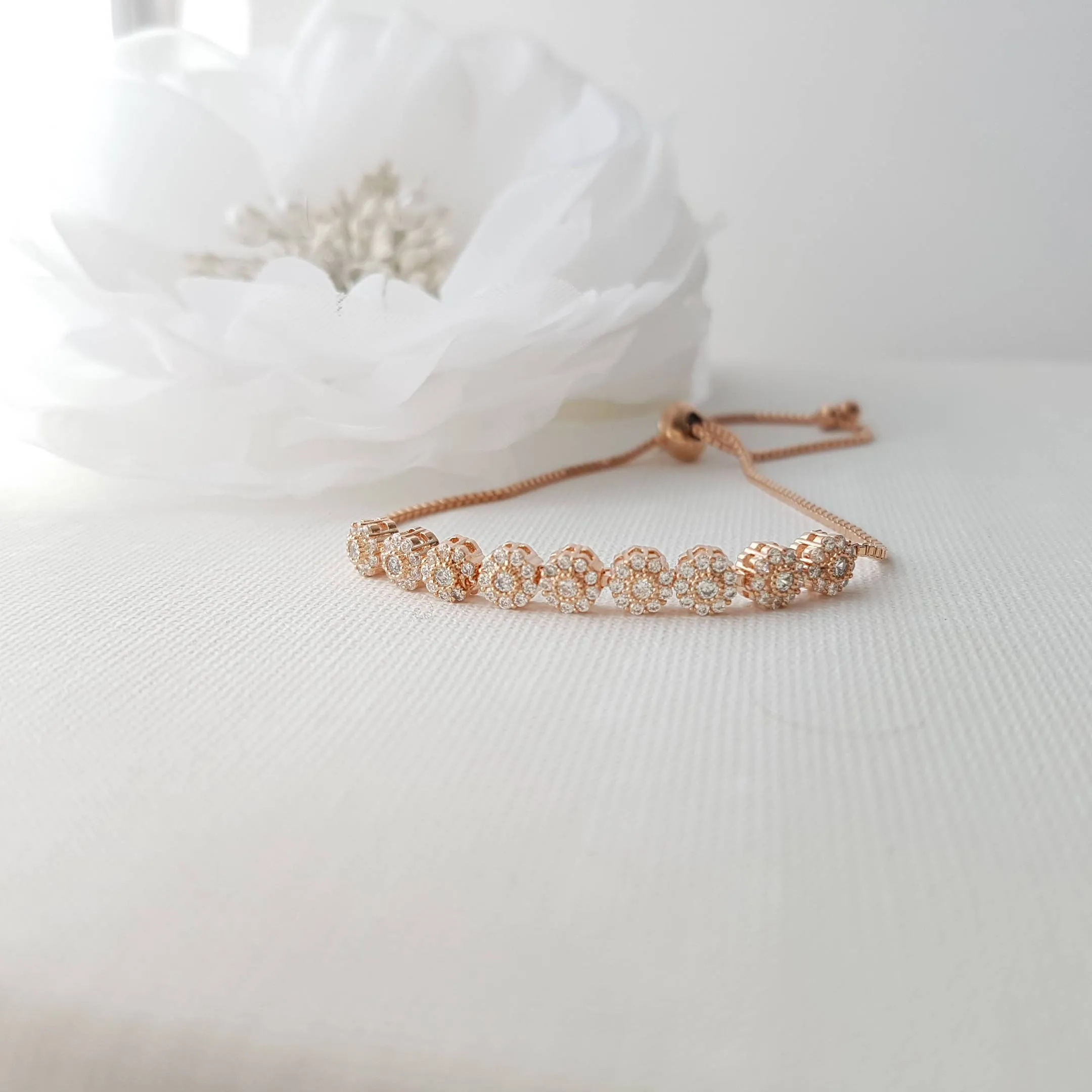 Bridal Bracelet, Wedding Jewelry, Rose Gold, Gold, Bangle Bracelet, Halo Style, Wedding Bracelet, Adjustable Bracelet, Reagan Bracelet