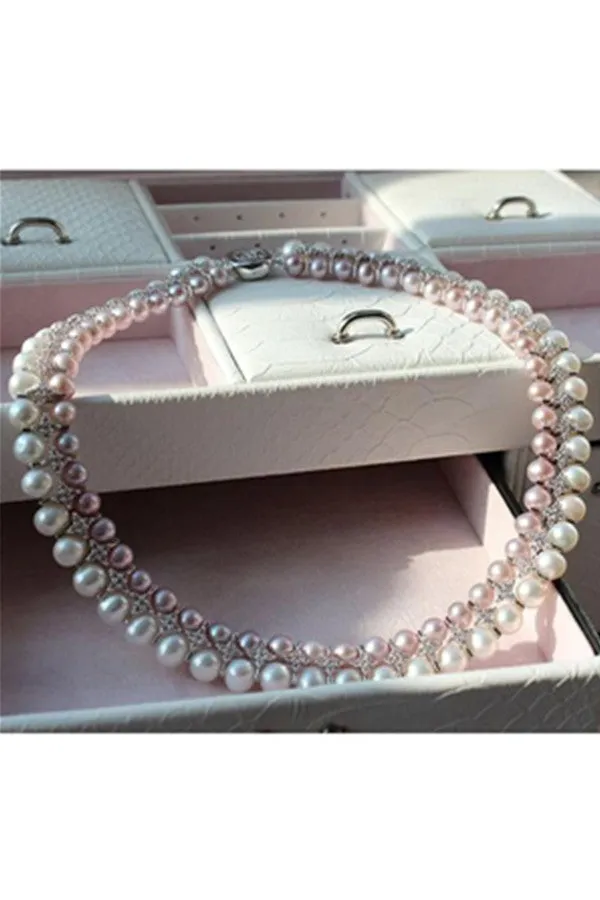 Bridal Wedding Double Loop Real Pearl Necklace P27