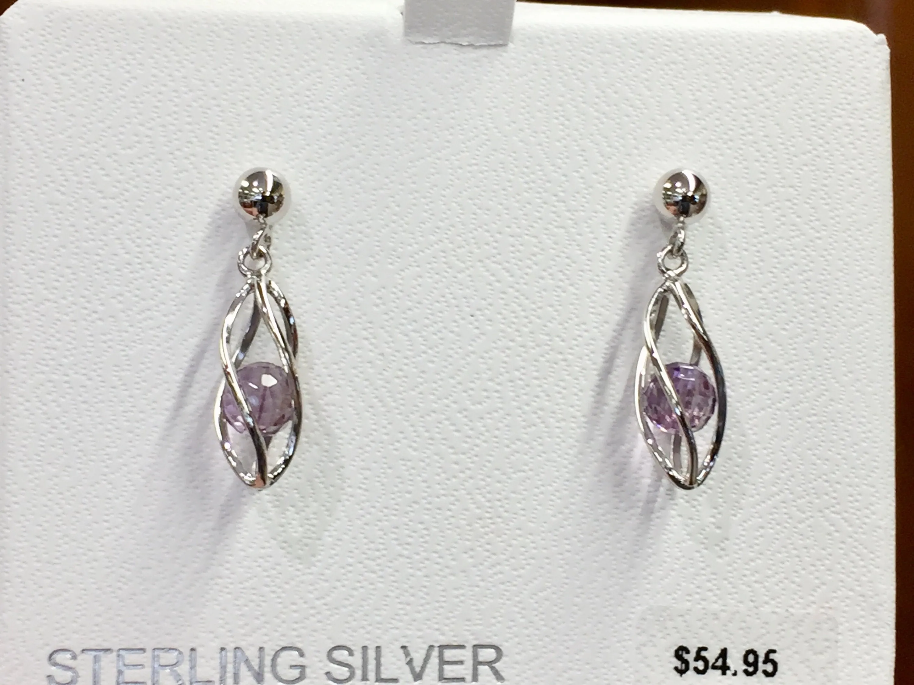 Caged Amethyst Sterling Silver Dangle Stud Earrings