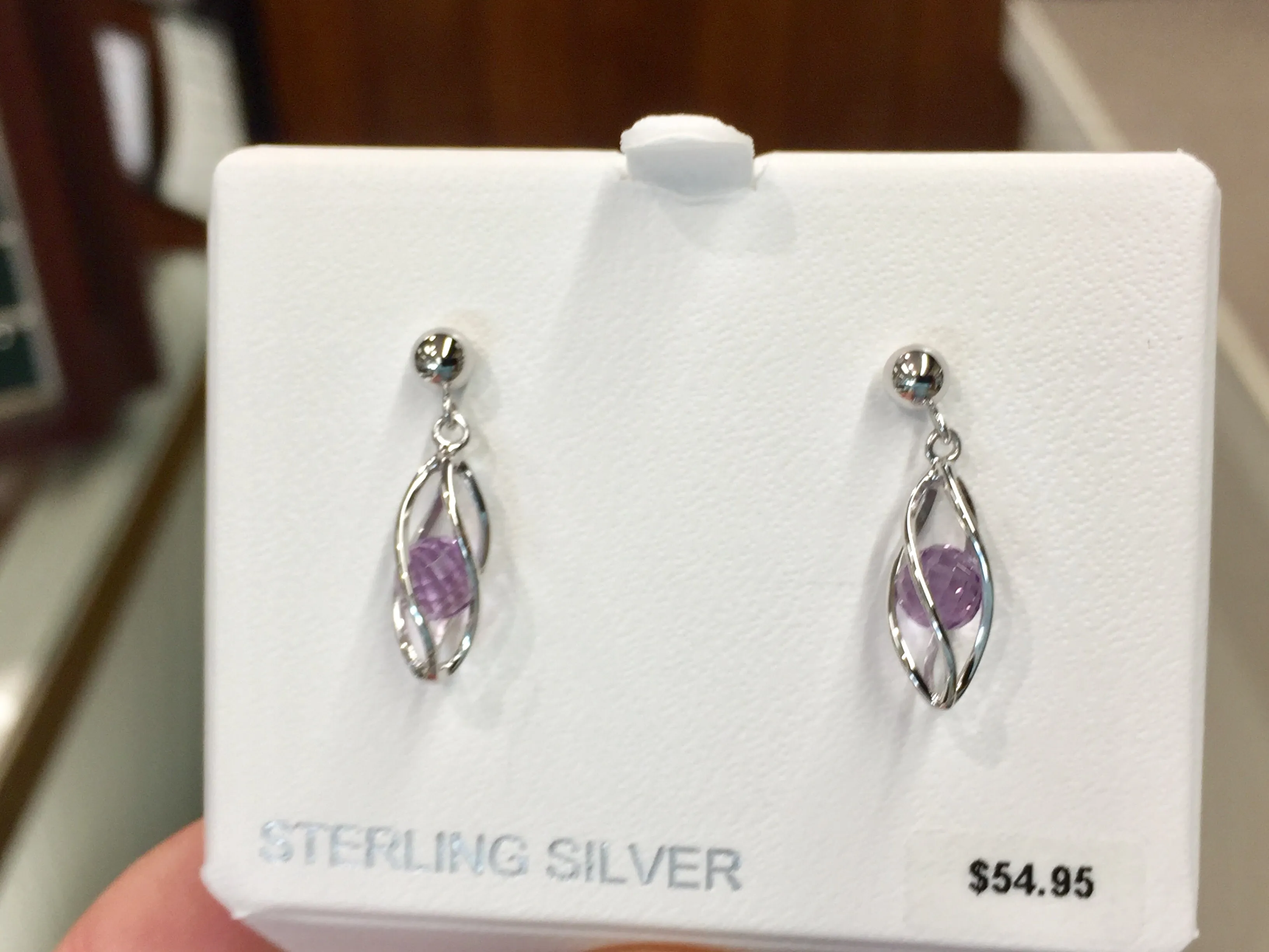 Caged Amethyst Sterling Silver Dangle Stud Earrings