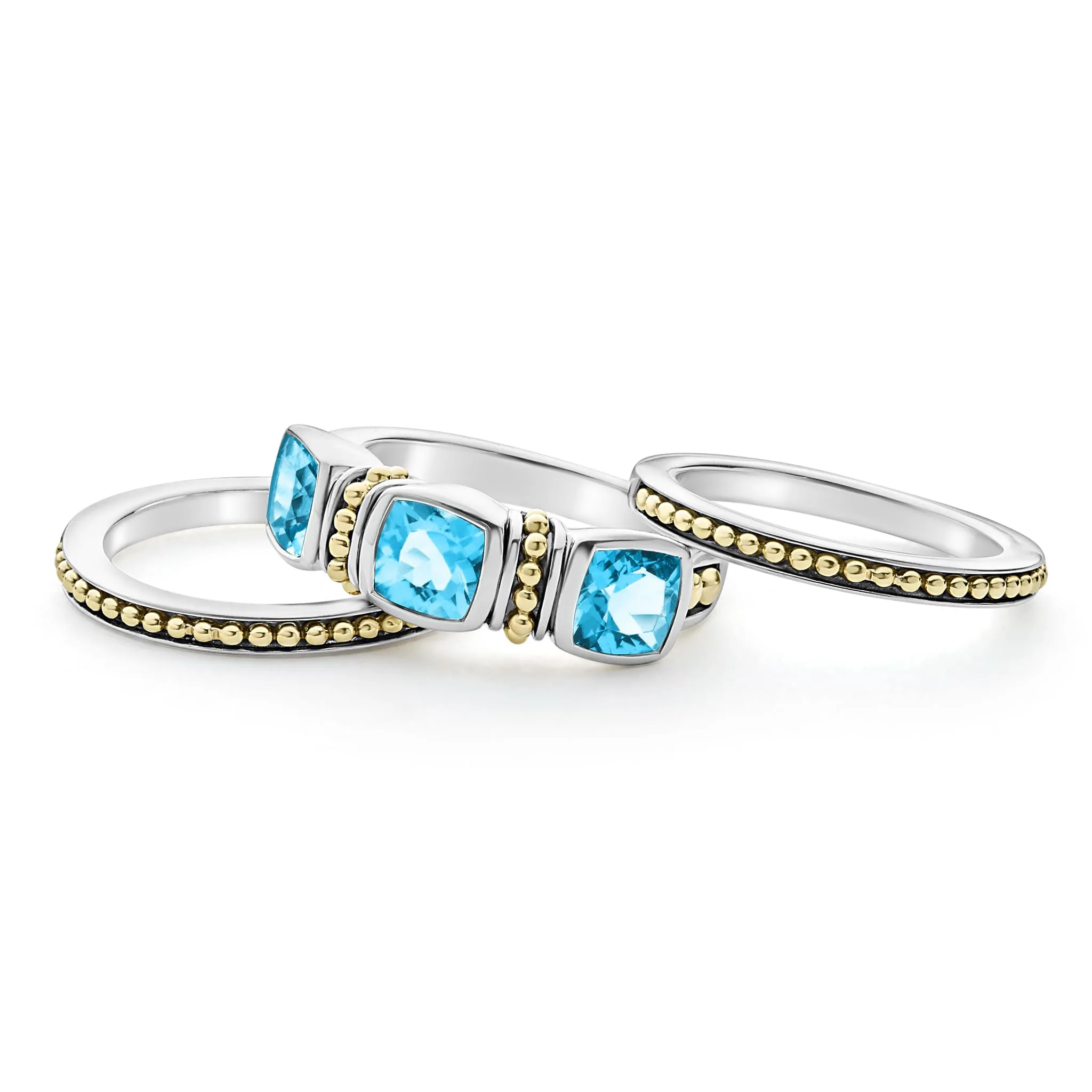 Caviar Color Swiss Blue Topaz Stacking Rings