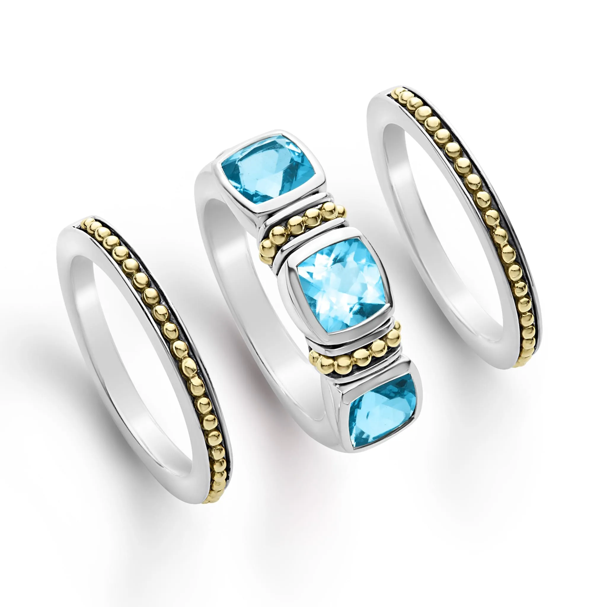 Caviar Color Swiss Blue Topaz Stacking Rings