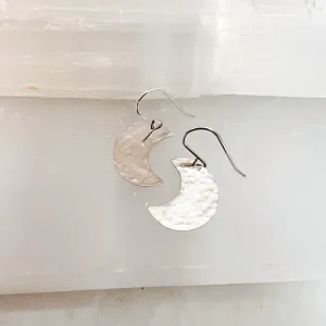 Celestial Hammered Moon Earrings in Sterling Silver