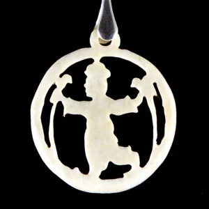 Child with Birds - carved bone antique fairytale pendant. Handmade