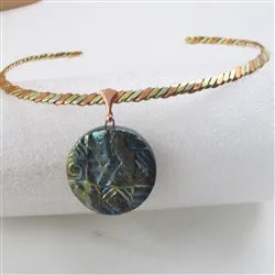 Choker with Statement Iridescent Blue Handmade Pendant Raku Glaze