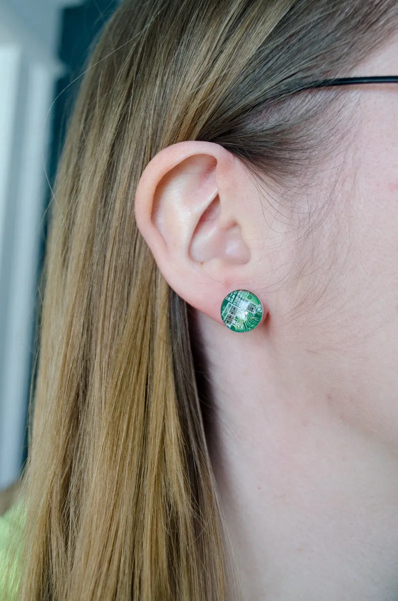 Circuit Board Sterling Silver Post Earrings