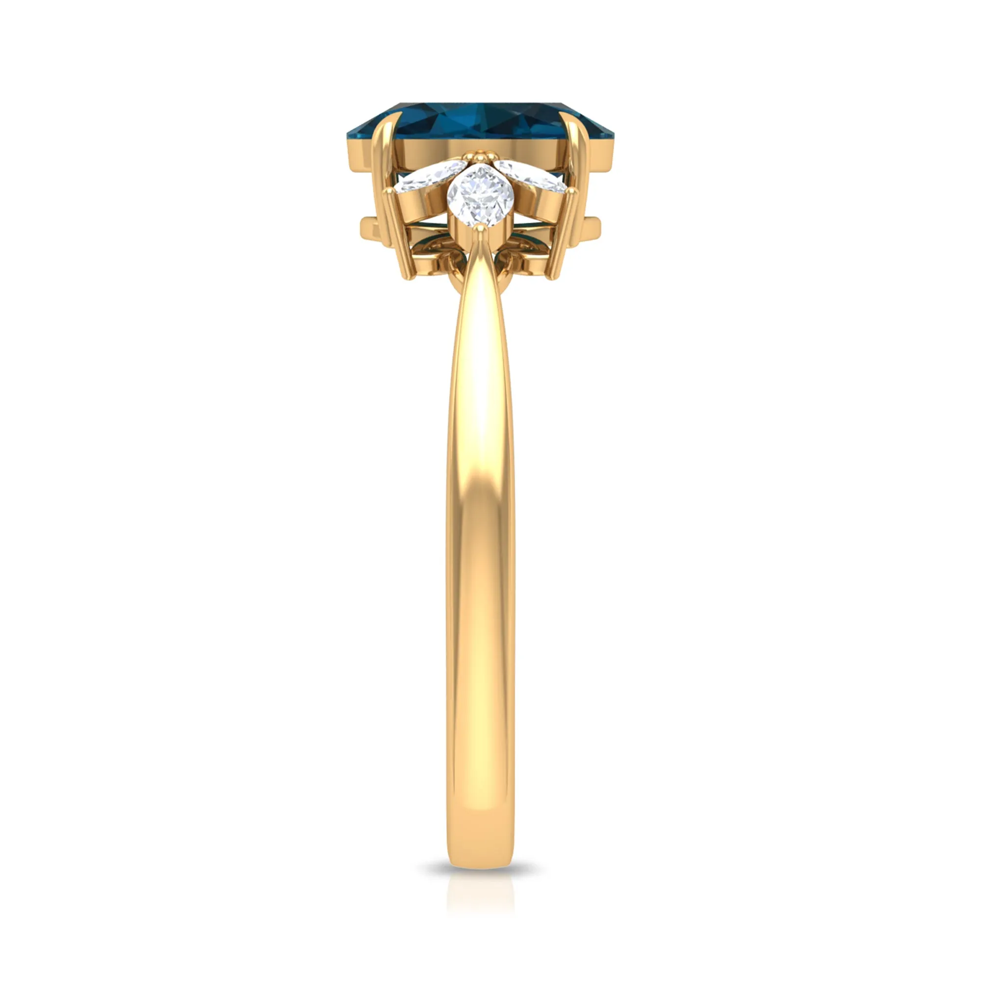 Claw Set London Blue Topaz Solitaire Ring with Marquise Diamond Trio