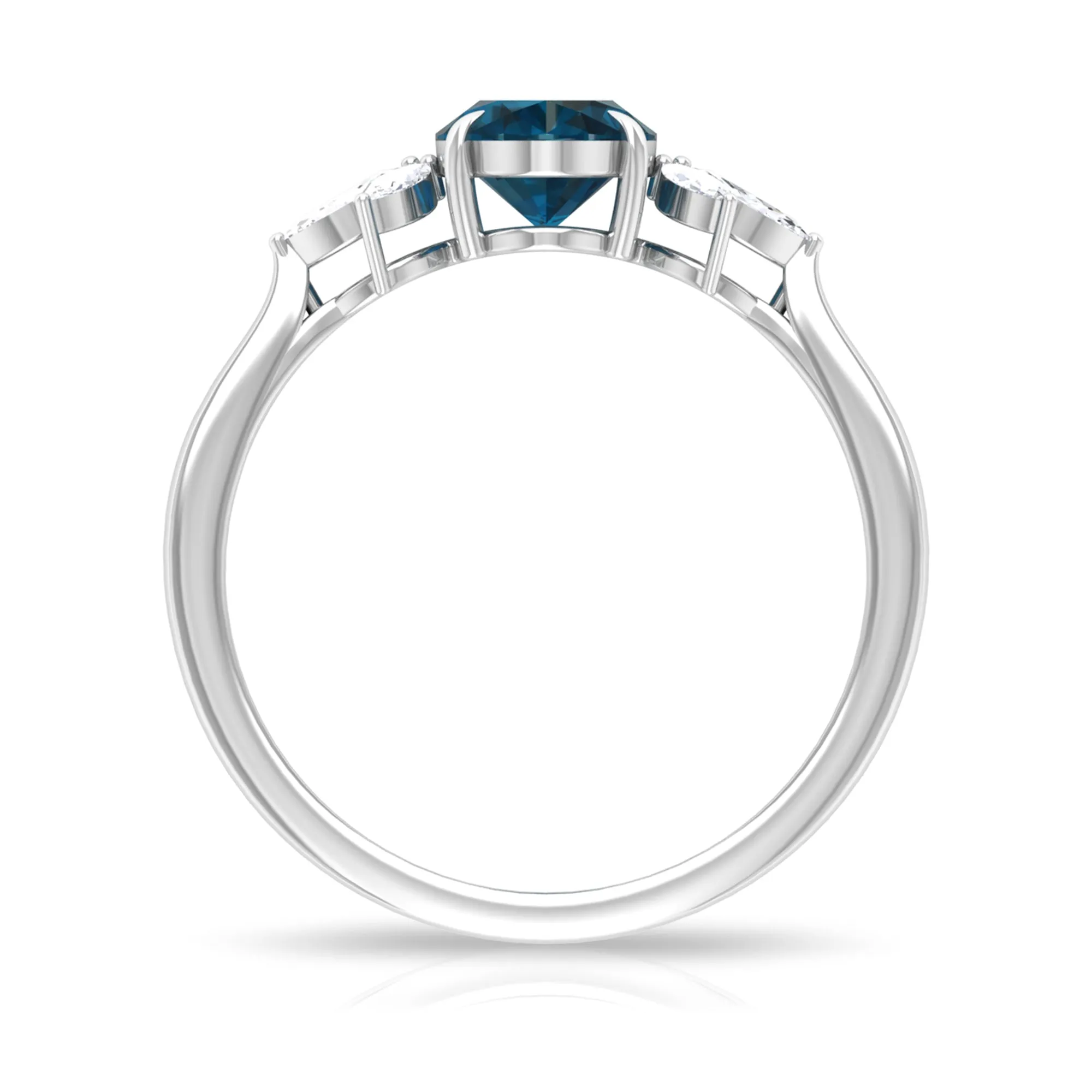 Claw Set London Blue Topaz Solitaire Ring with Marquise Diamond Trio