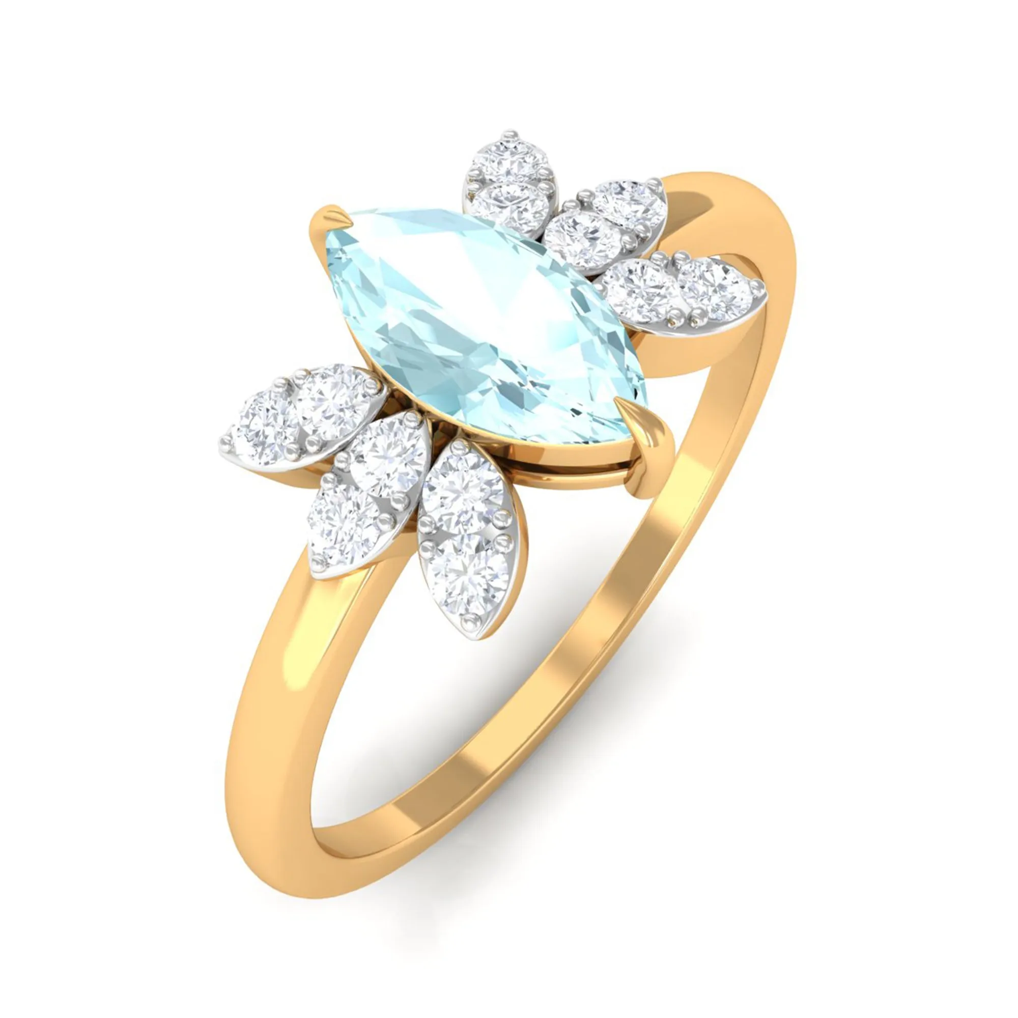 Claw Set Marquise Sky Blue Topaz and Diamond Promise Ring