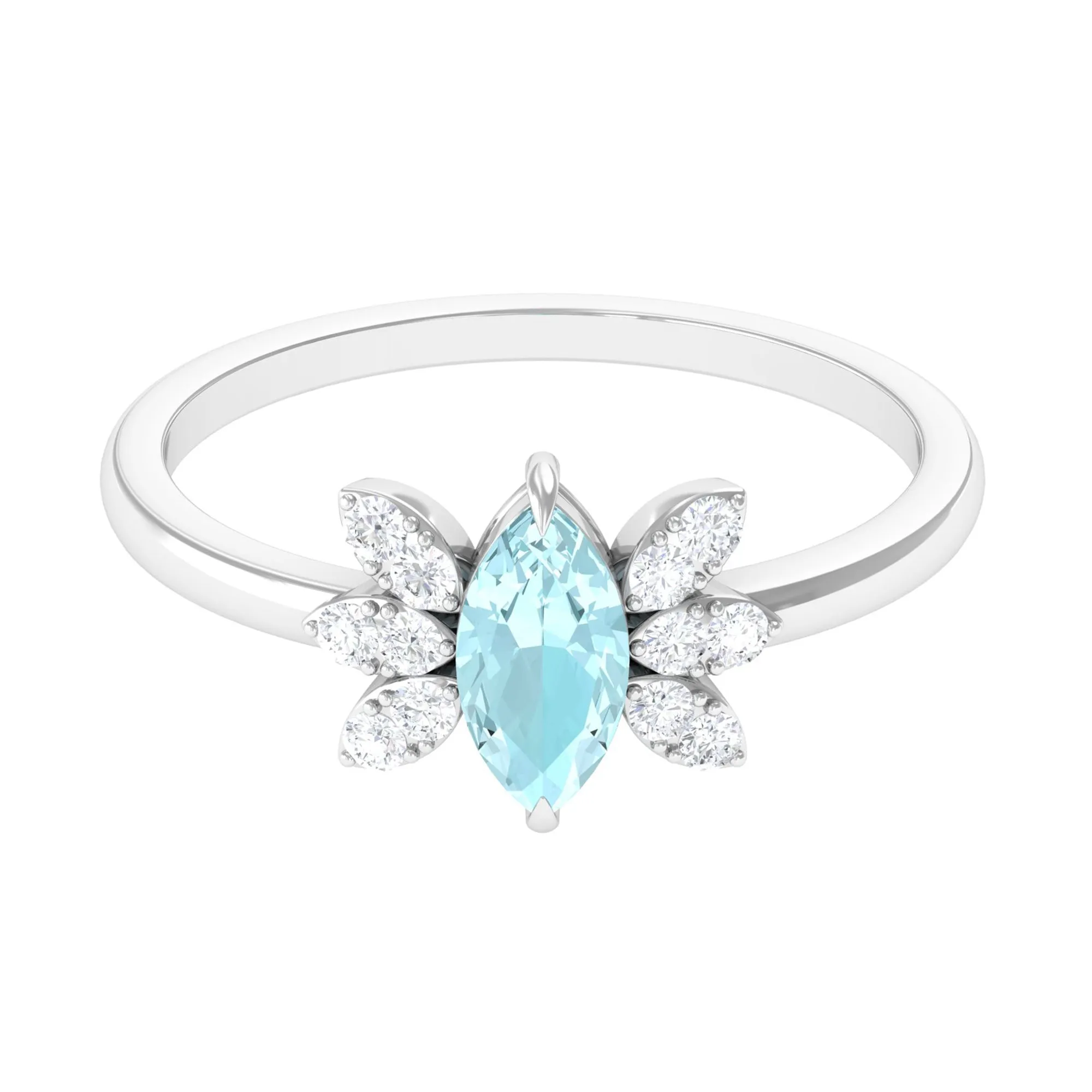 Claw Set Marquise Sky Blue Topaz and Diamond Promise Ring