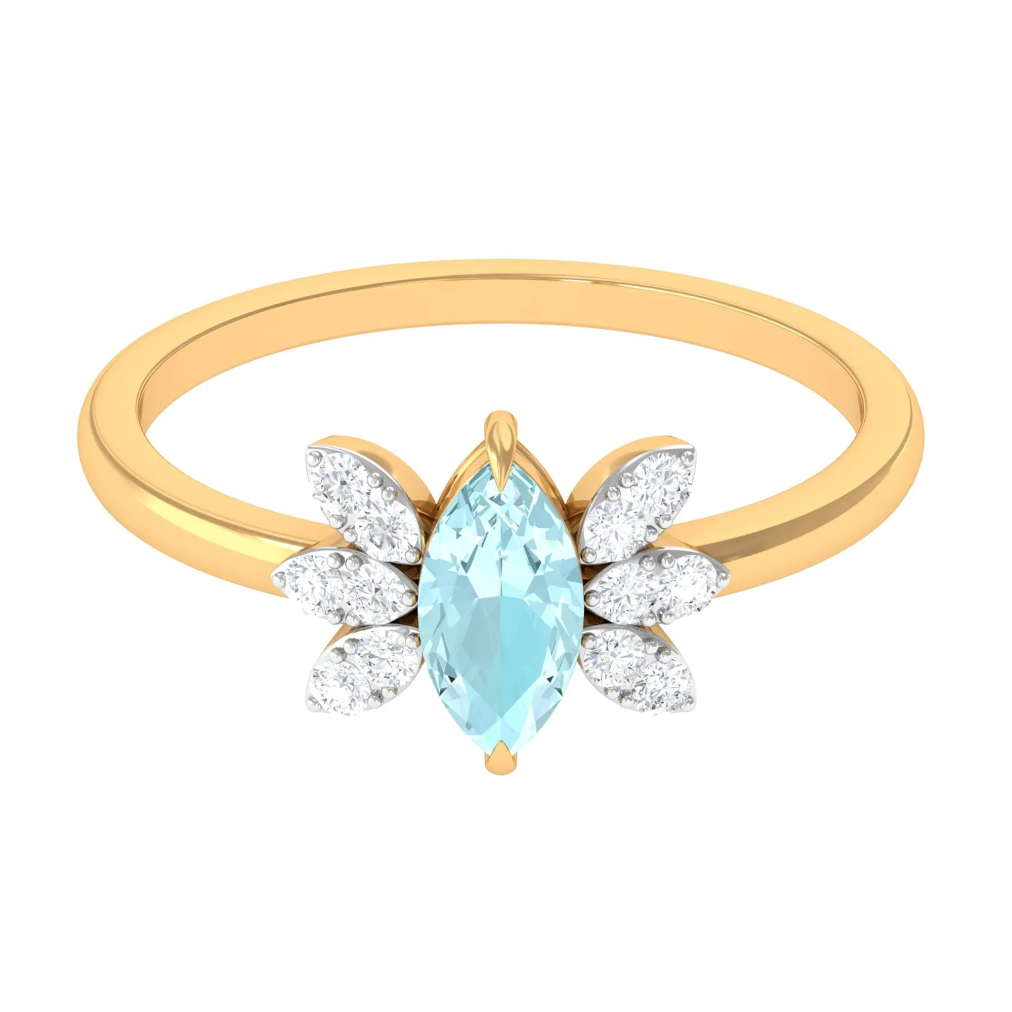 Claw Set Marquise Sky Blue Topaz and Diamond Promise Ring