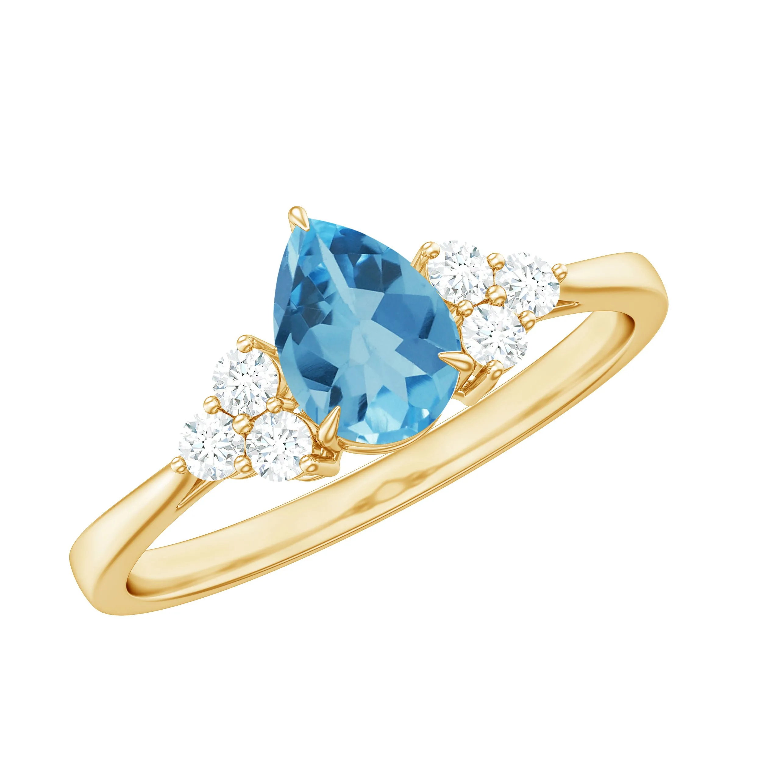 Claw Set Pear Cut Sky Blue Topaz Solitaire Ring with Diamond Trio