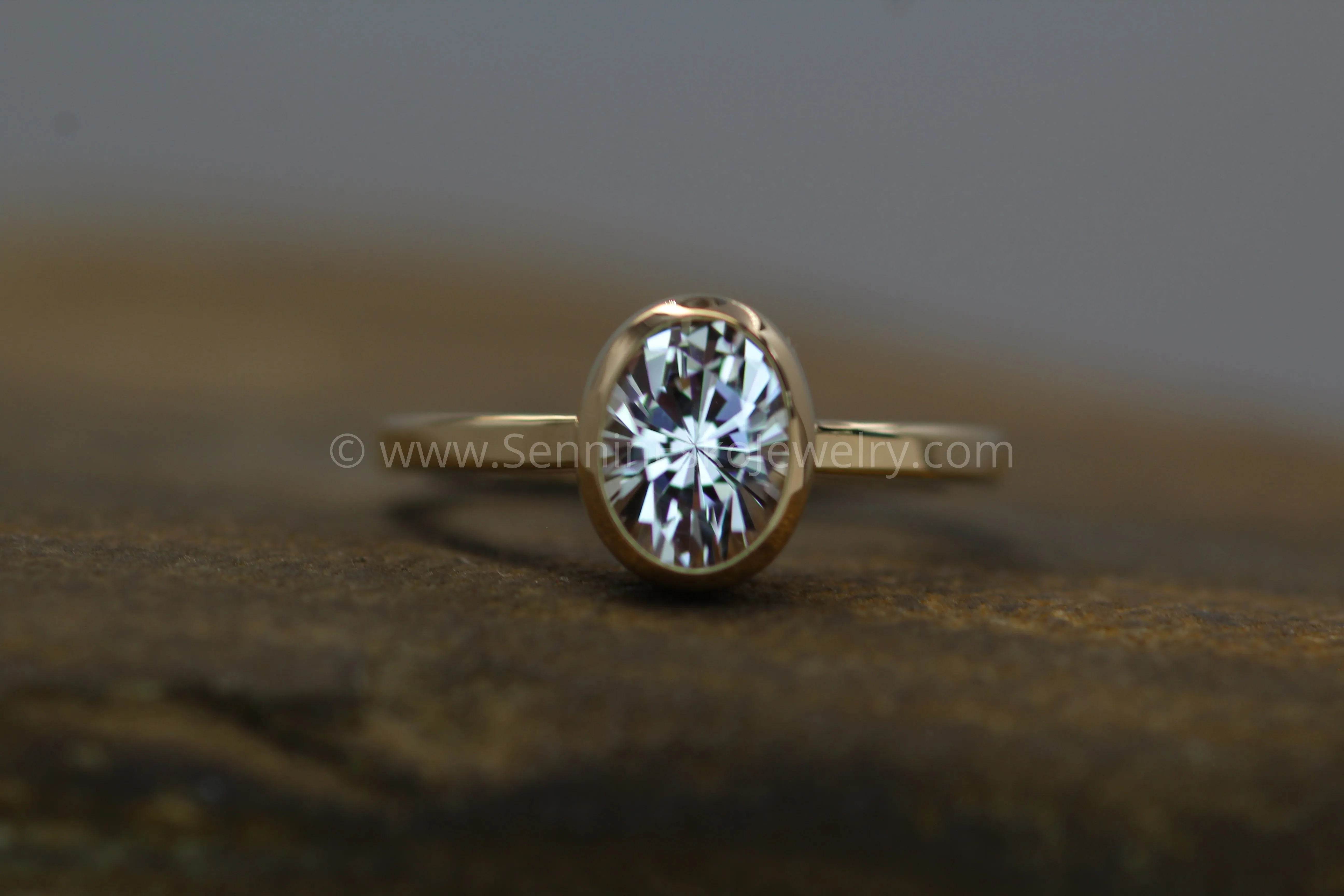 Clear Topaz Oval Yellow Gold Bezel Ring - 6x8mm Precision Cut Topaz