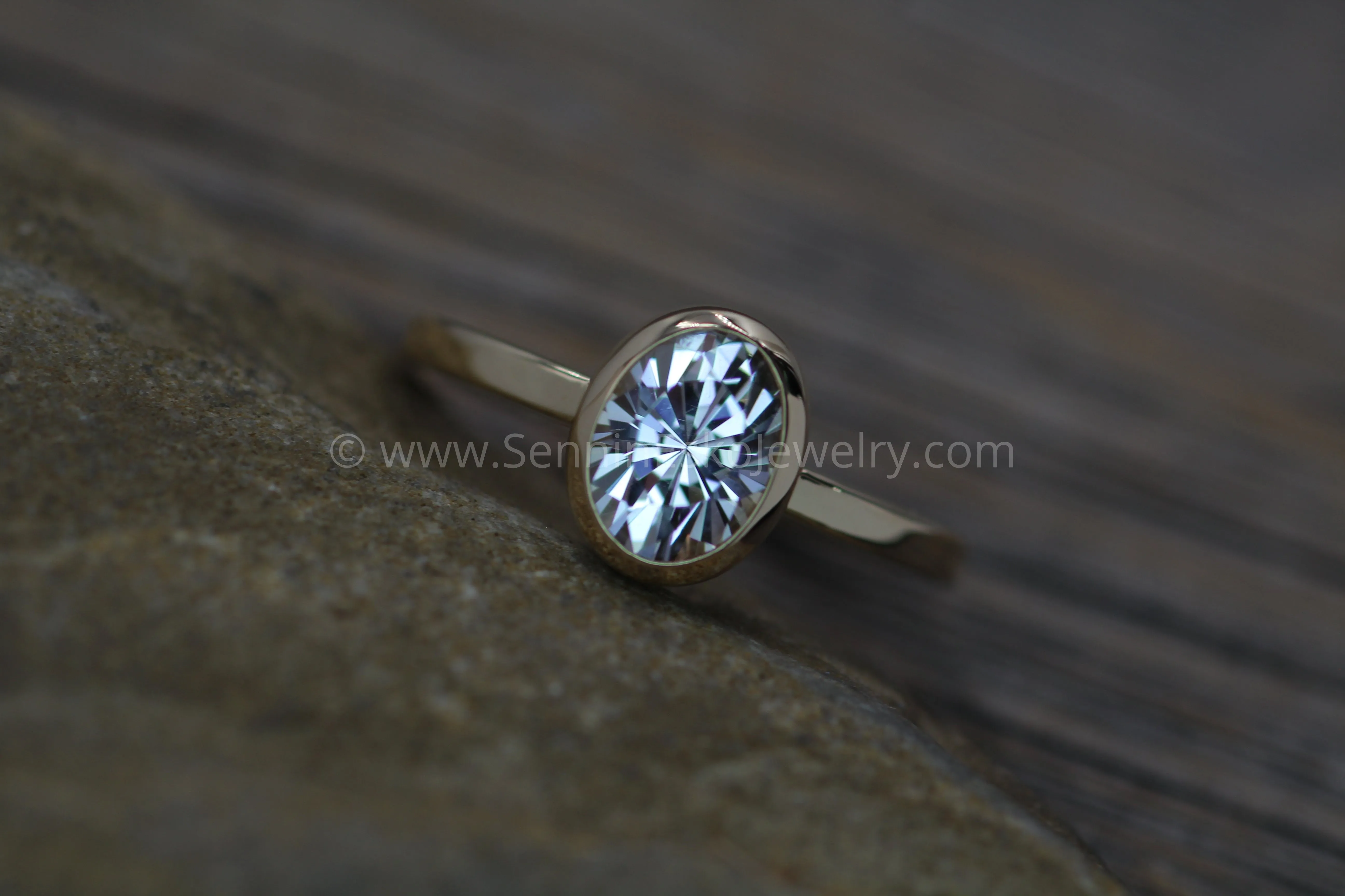 Clear Topaz Oval Yellow Gold Bezel Ring - 6x8mm Precision Cut Topaz